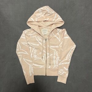 Billabong Baby Pink AOP Shark‎ Zip Up Hoodie Womens Medium Cropped